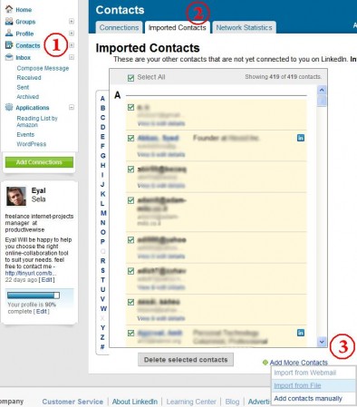 Import contacts into Linkedin