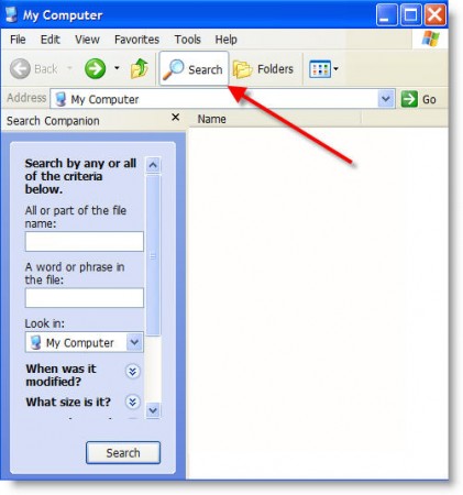 screenshout of a folder with an arrow poiting at the search button in the upper toolbar