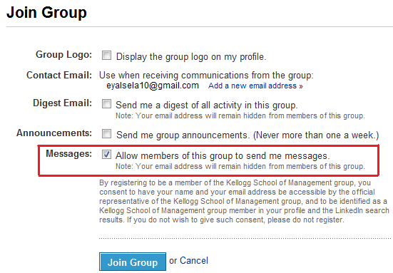 Linkedin - Allow members of this group to send me messages
