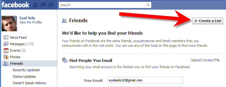 create a list of friends on Facebook